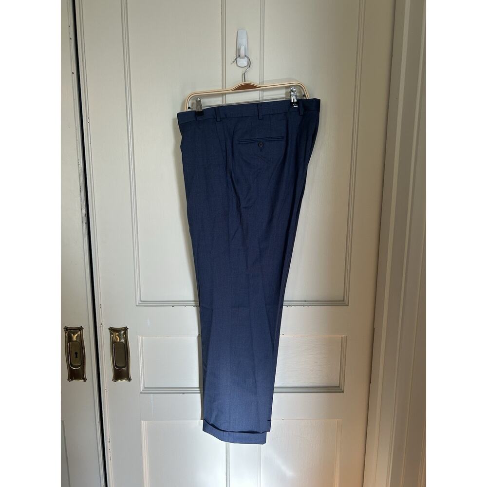 Samuelsohn Wool Flat Front Cuffed Slacks Mens Size 42x30 Blue Preppy Career